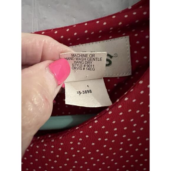 Orvis Red White Polka Dot Belted Midi Dress Sz 12 Career Belt Is Split 2 Spots - Picture 4 of 8